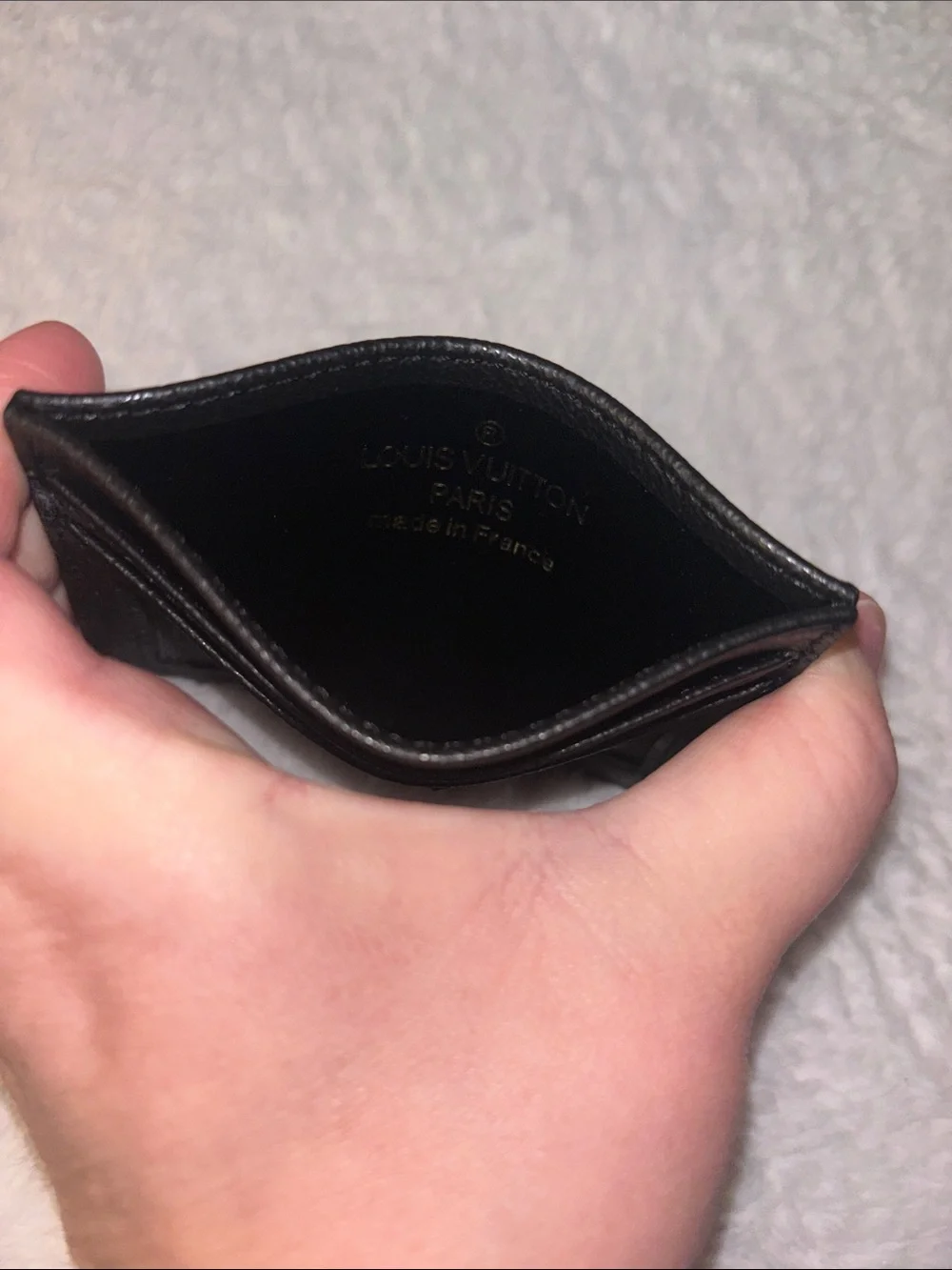 Brand New !! FASHION Black & Gray Damier Card Holder with Gold LV Emblem